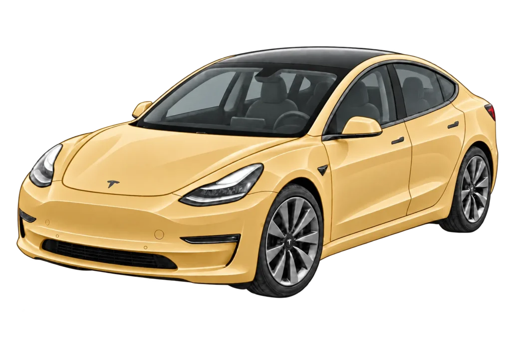 Tesla Model 3 med PPF skydd över hela karossen markerat i guld